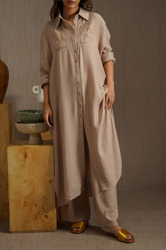 BROWN WILDFLOWER EMBROIDERED DRESS