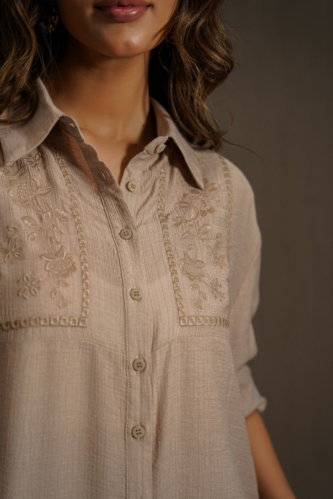BROWN WILDFLOWER EMBROIDERED DRESS