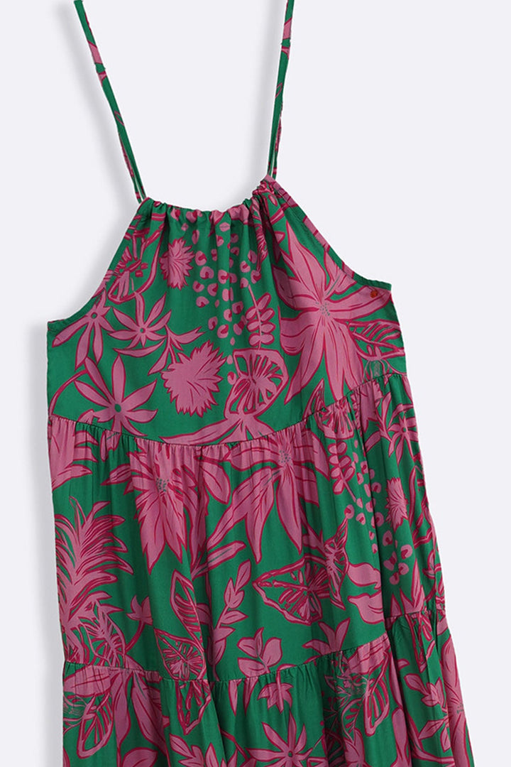 GREEN FLORA TIERED DRESS