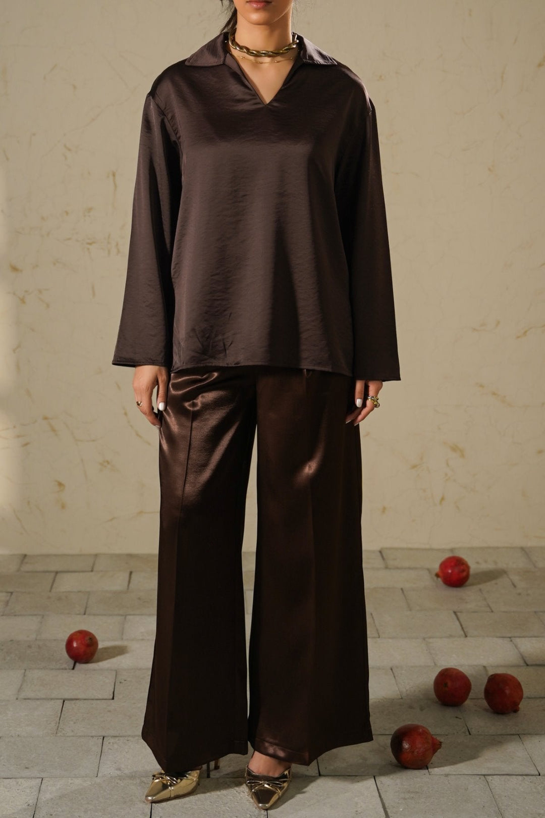 CHOCOLATE SILKY EASY BLOUSE