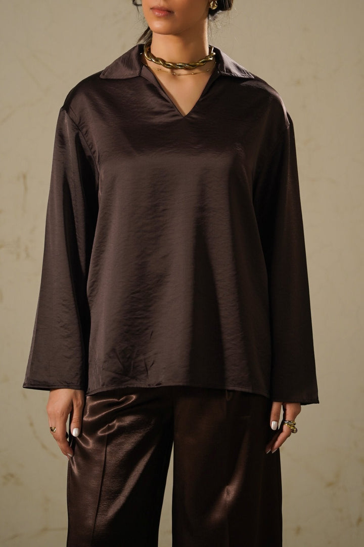CHOCOLATE SILKY EASY BLOUSE