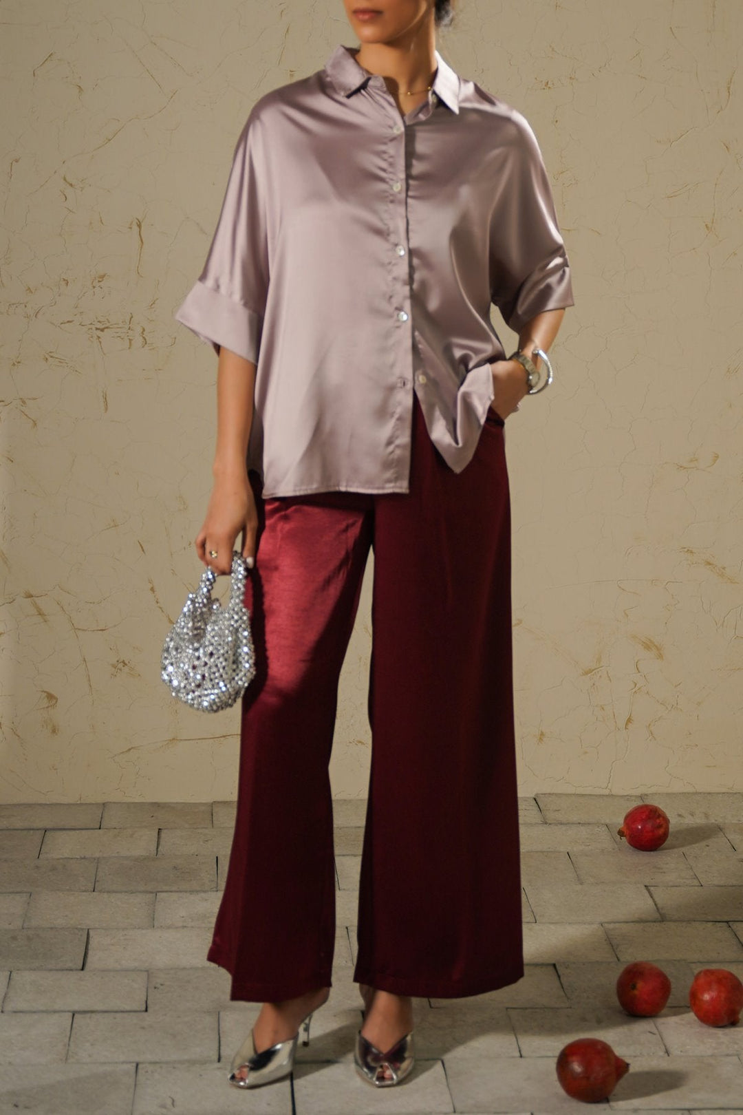 PINK EVENING SATIN BLOUSE