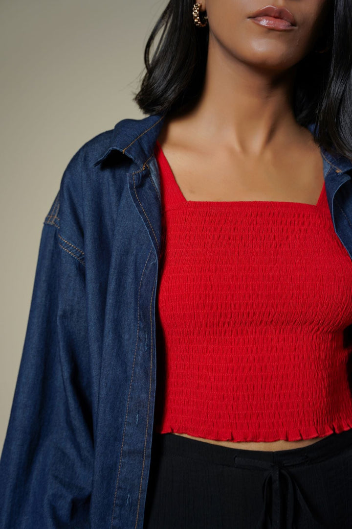 RED SMOCKED TOP