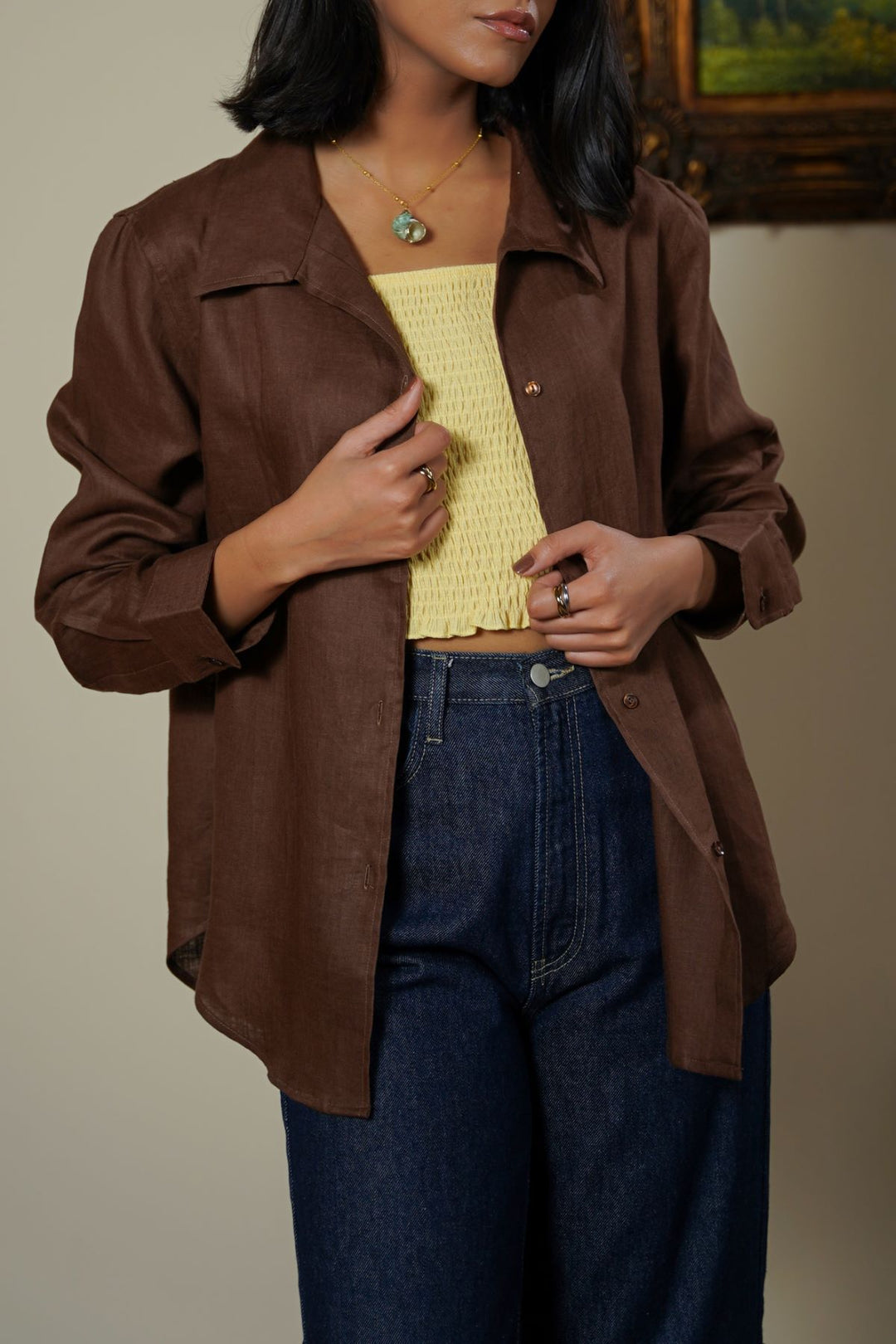 CHOCOLATE 100% PURE LINEN SHIRT