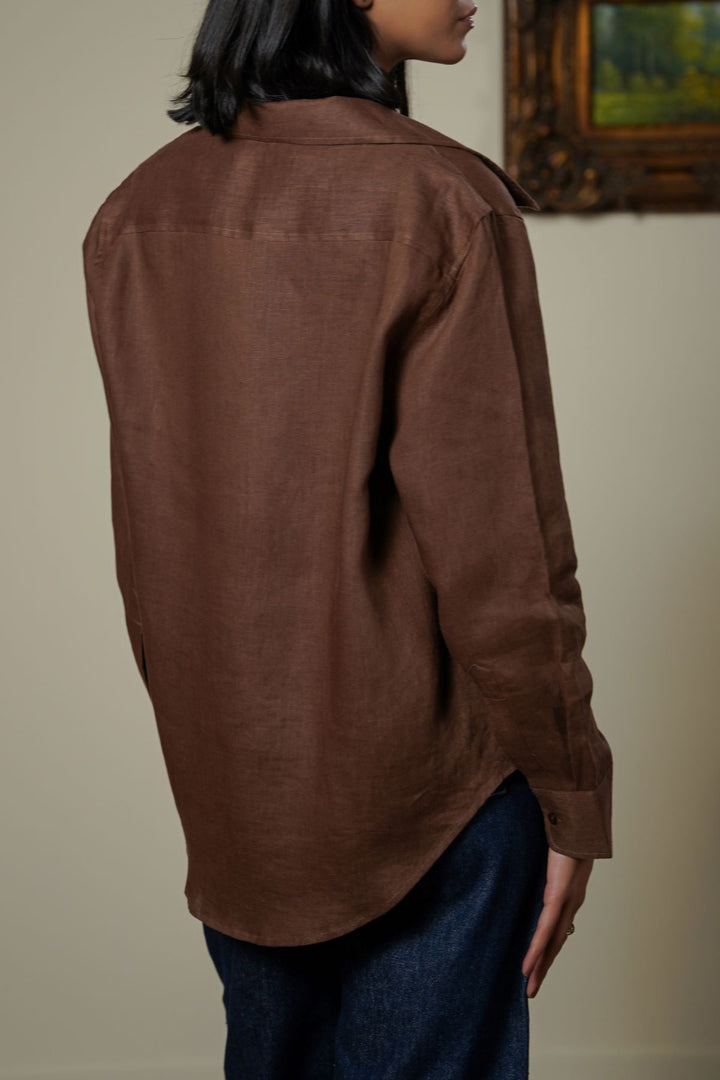 CHOCOLATE 100% PURE LINEN SHIRT