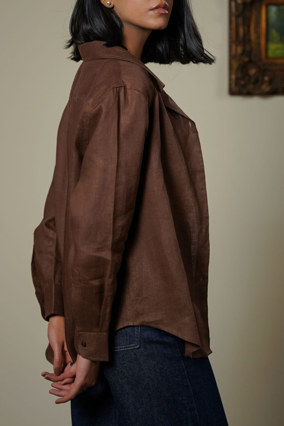 CHOCOLATE 100% PURE LINEN SHIRT