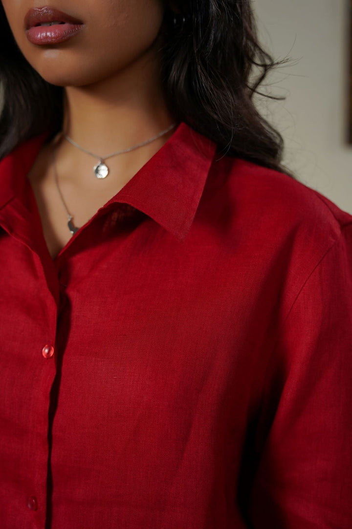 RED 100% PURE LINEN SHIRT