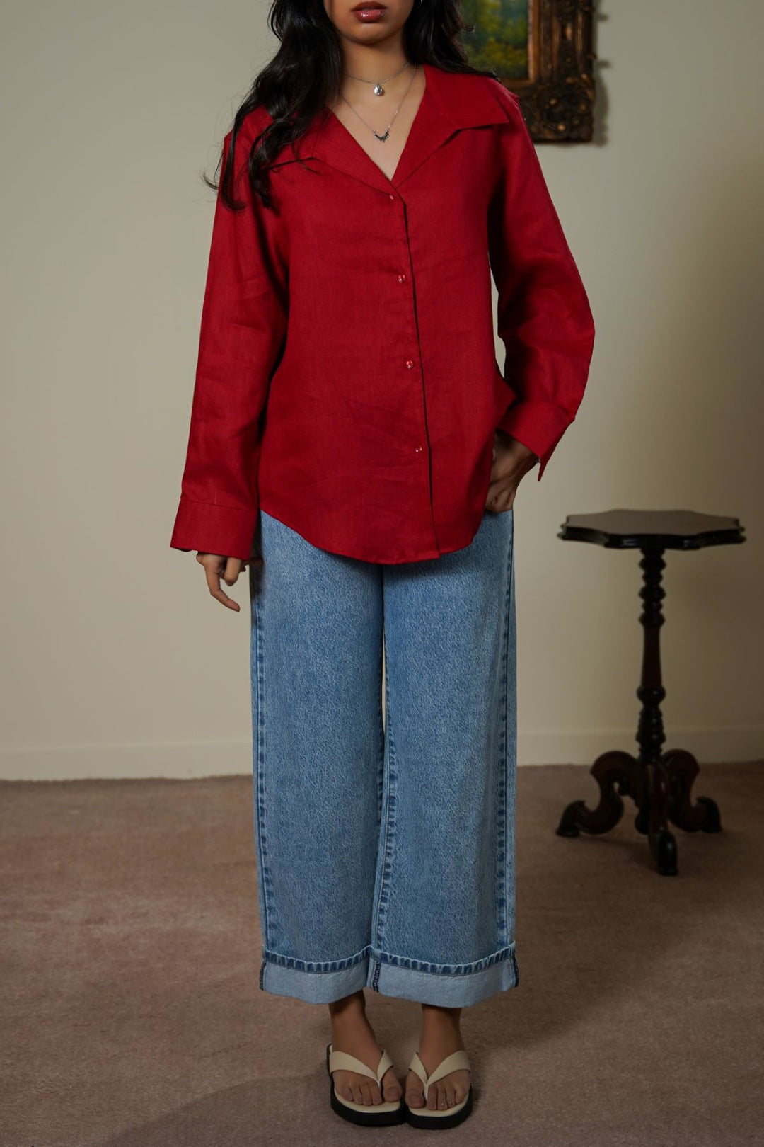 RED 100% PURE LINEN SHIRT