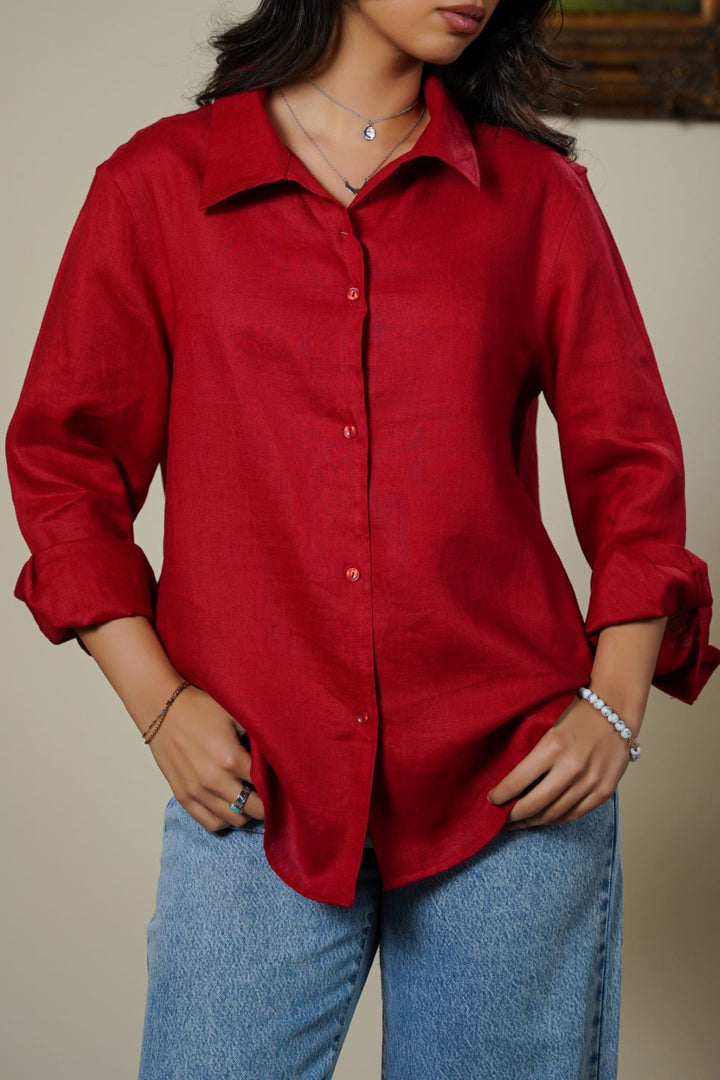 RED 100% PURE LINEN SHIRT