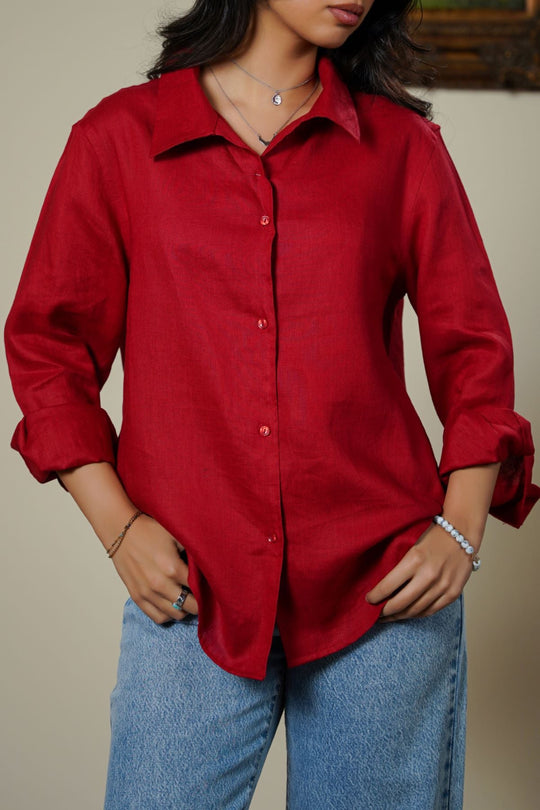 RED 100% PURE LINEN SHIRT