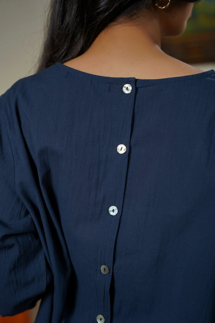 BLUE FEATHER COTTON TOPSY BLOUSE