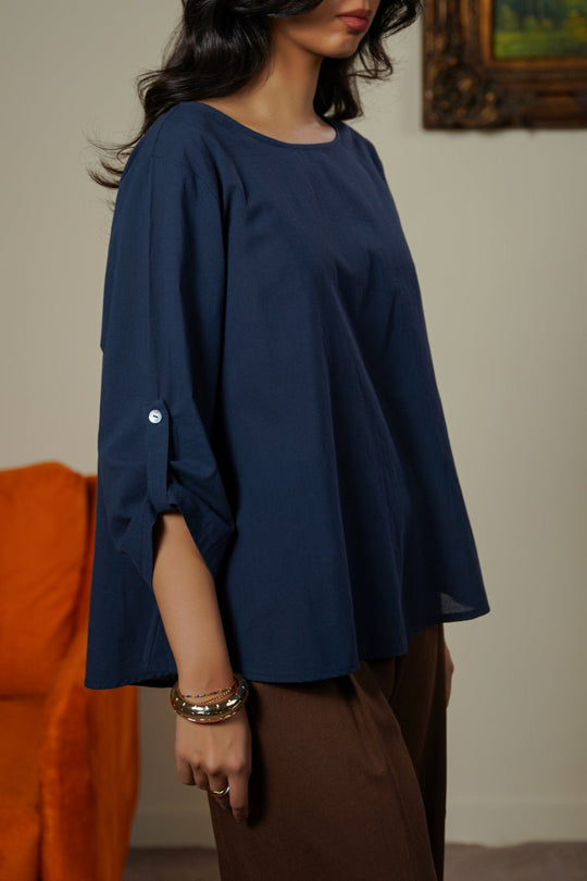 BLUE FEATHER COTTON TOPSY BLOUSE