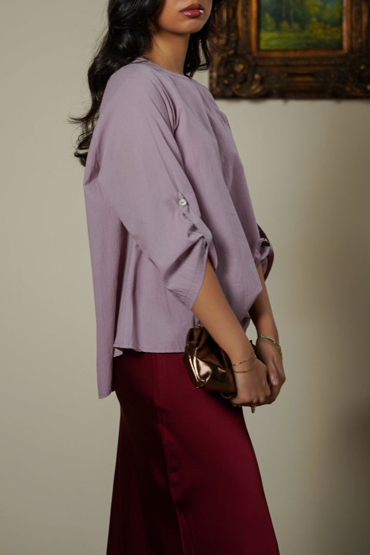 LILAC FEATHER COTTON TOPSY BLOUSE
