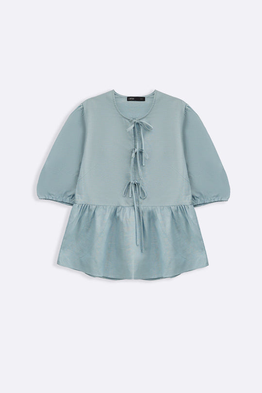 BLUE LINEN COTTON FLOUNCE TOP