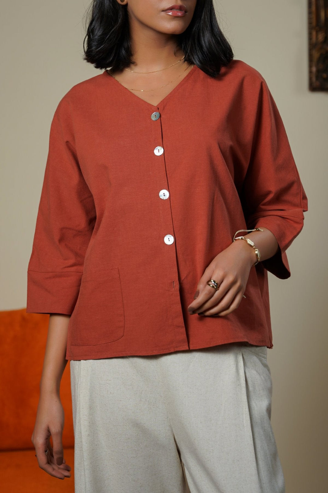 RUST LINEN SORBET BLOUSE