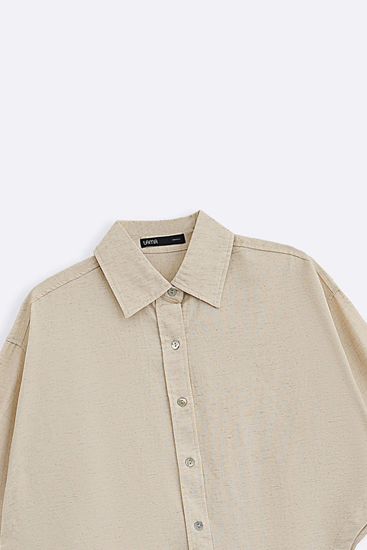 CREAM TENCEL LINEN CUT HEM SHIRT