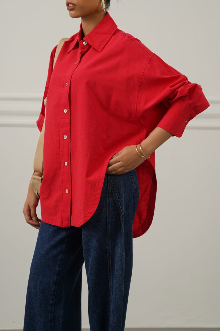 ROSE TENCEL LINEN CUT HEM SHIRT