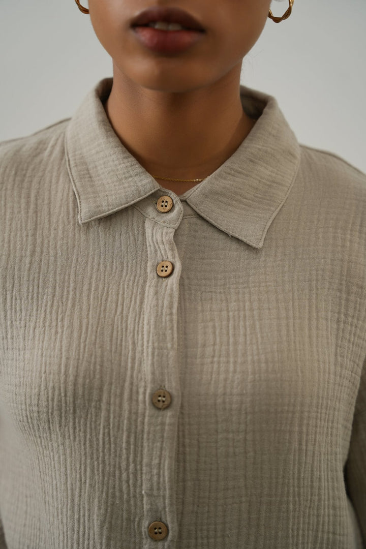 LIGHT GREY BASIC MUSLIN SHIRT