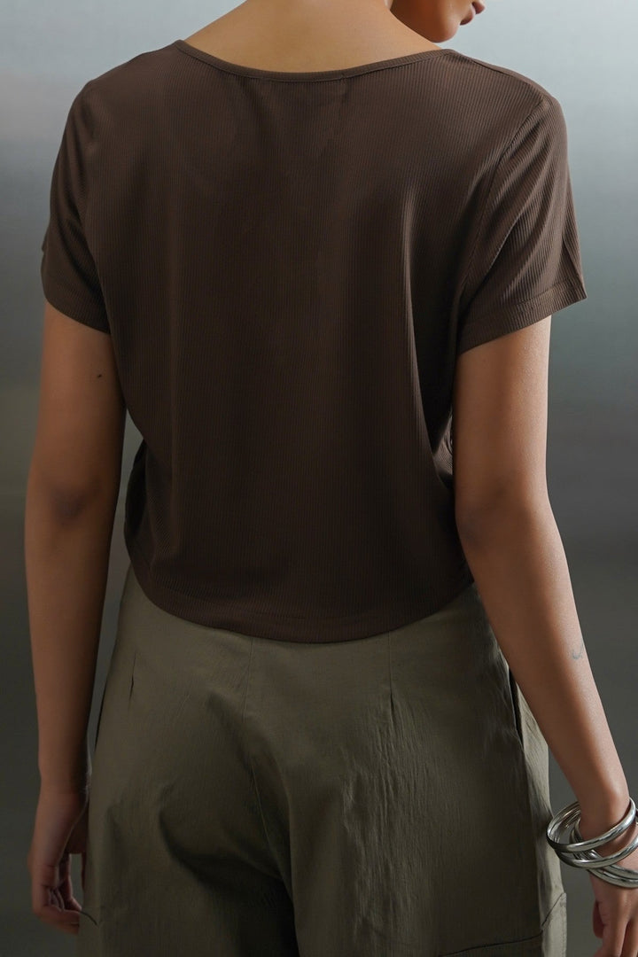 DARK BROWN HENLEY CREW TEE
