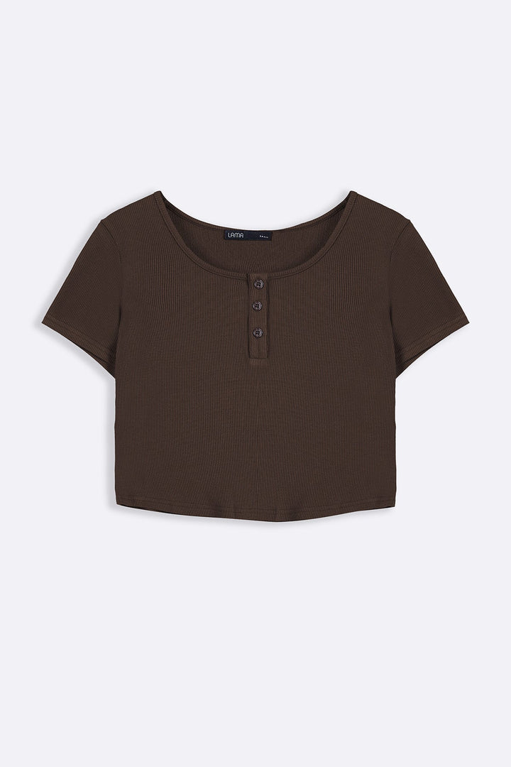 DARK BROWN HENLEY CREW TEE