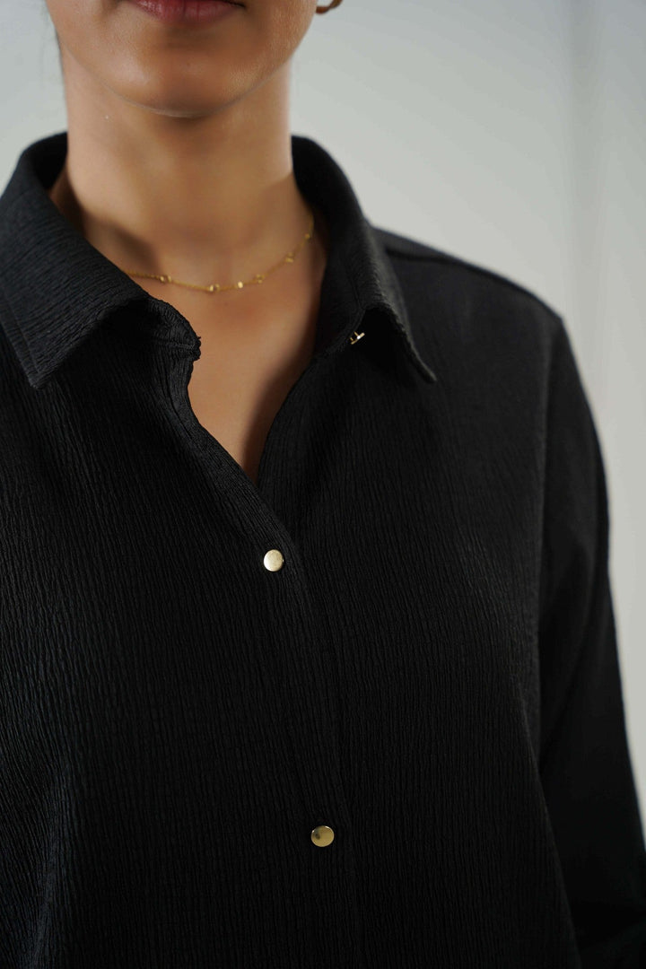 BLACK V COLLARED SHIRT