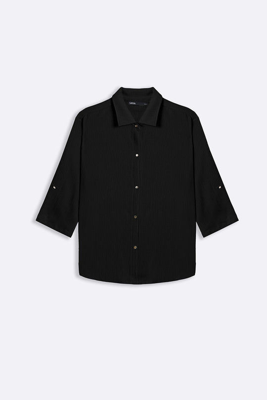 BLACK V COLLARED SHIRT
