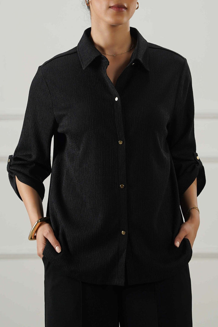 BLACK V COLLARED SHIRT