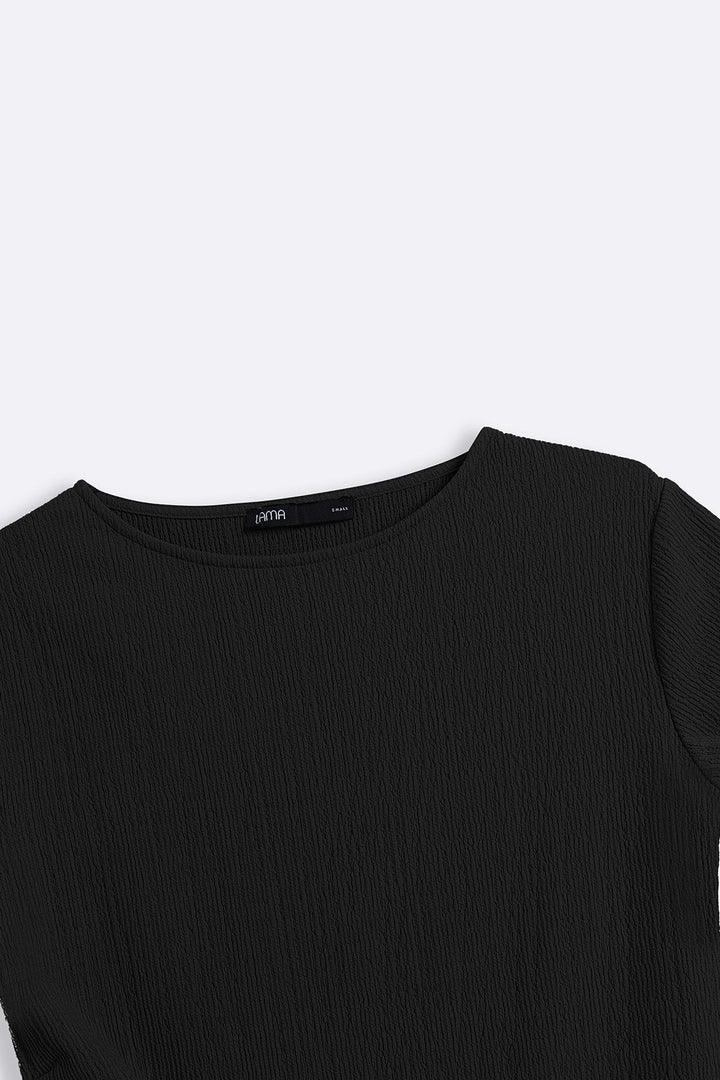 BLACK PLEATED WAIST TEE