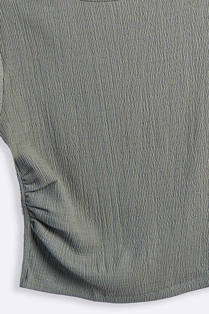 OLIVE PLEATED WAIST TEE