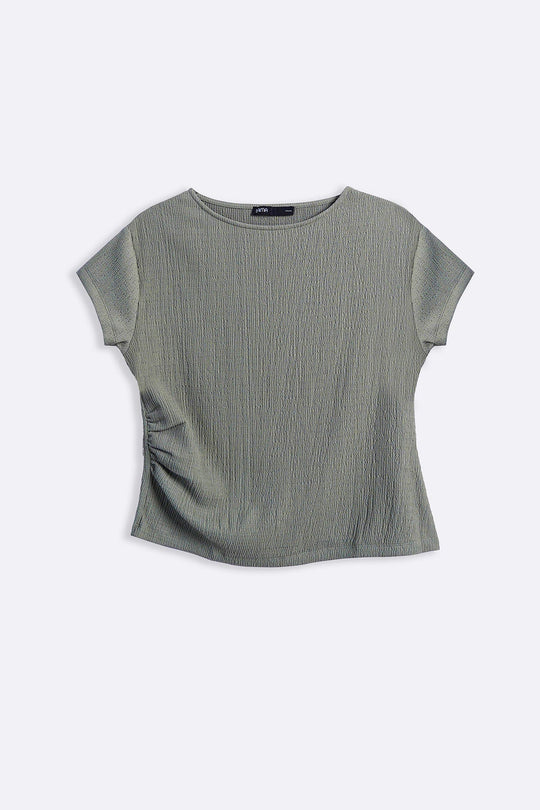 OLIVE PLEATED WAIST TEE