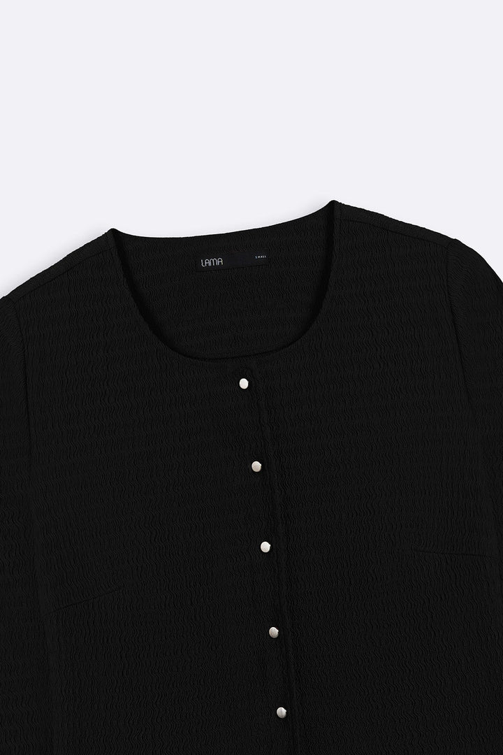BLACK TEXTURED FITTED SHIRT