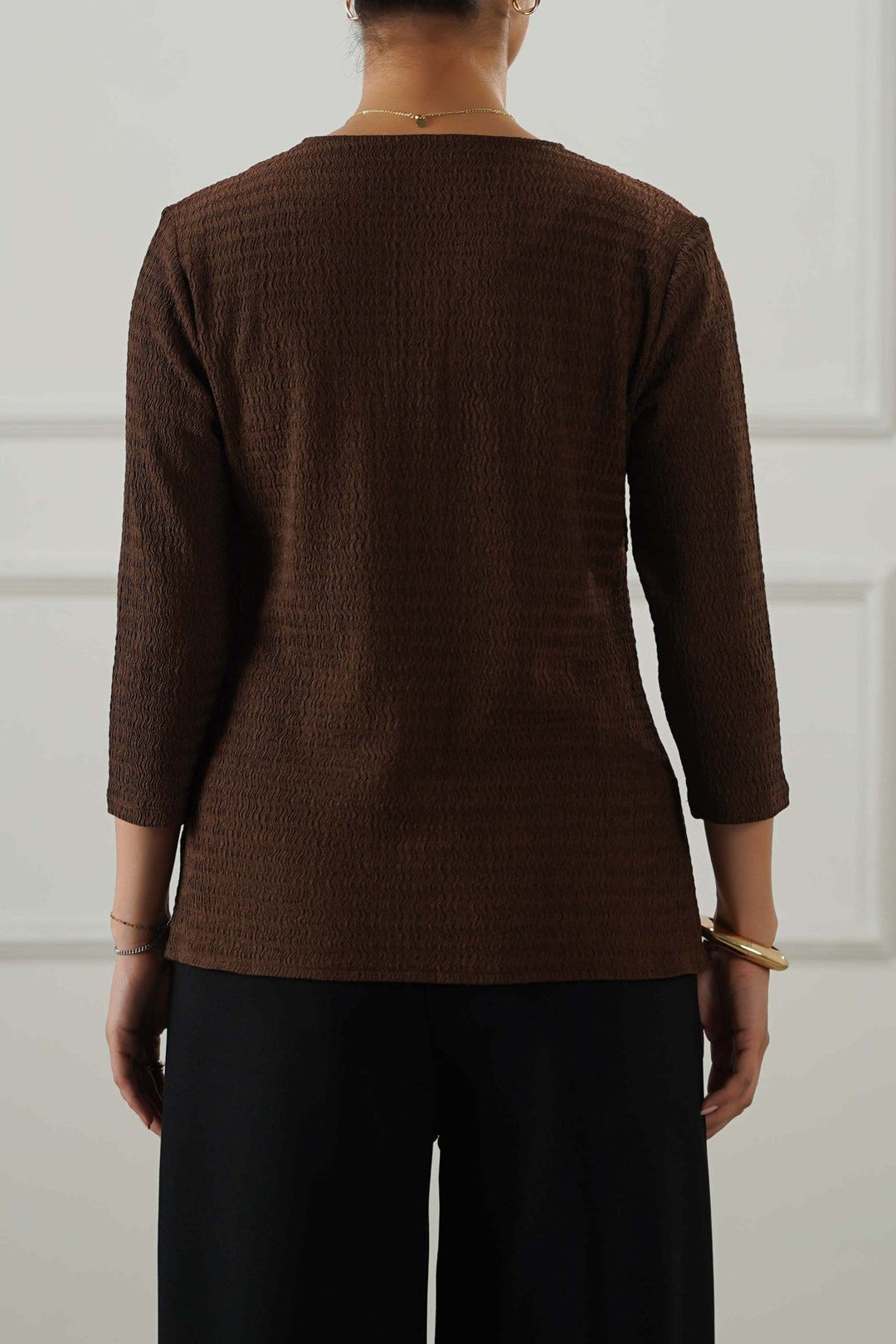 BROWN TEXTURED FITTED SHIRT