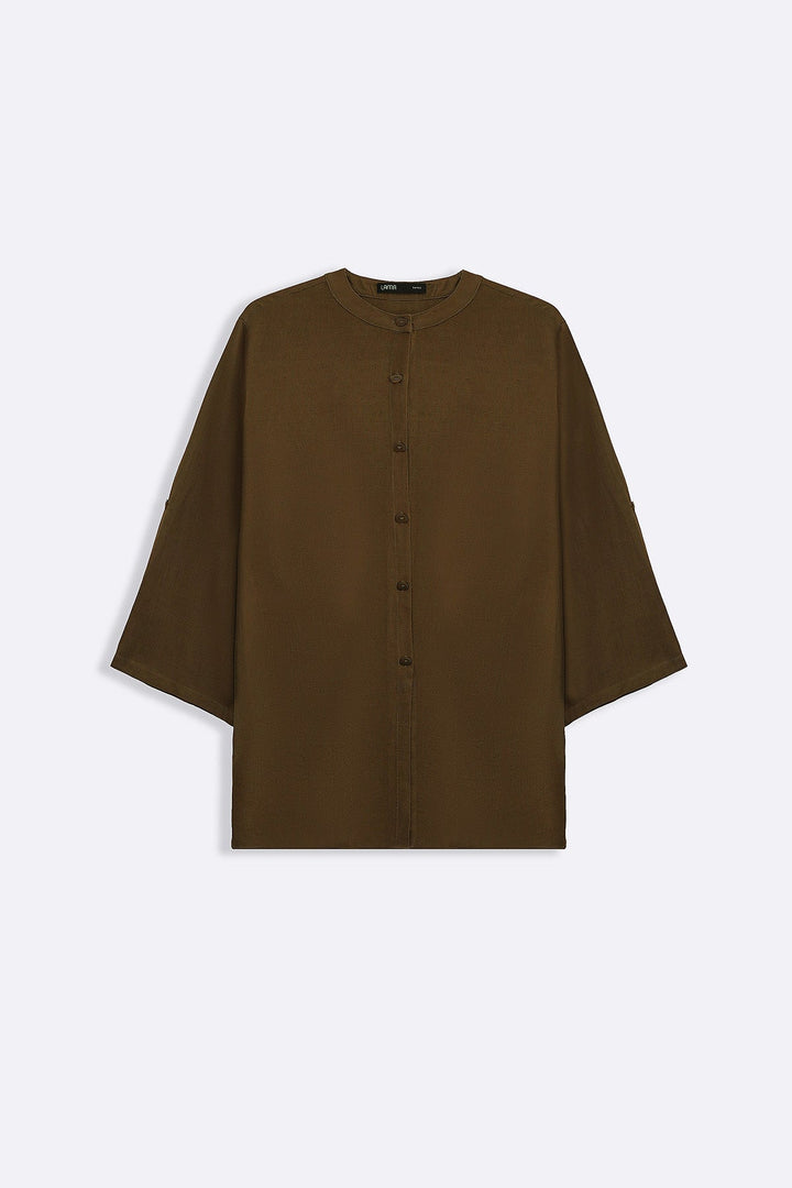 BROWN LINEN BLEND EASE SHIRT
