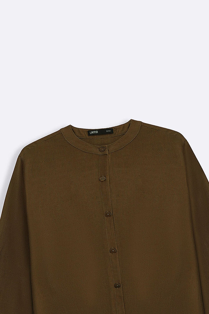 BROWN LINEN BLEND EASE SHIRT