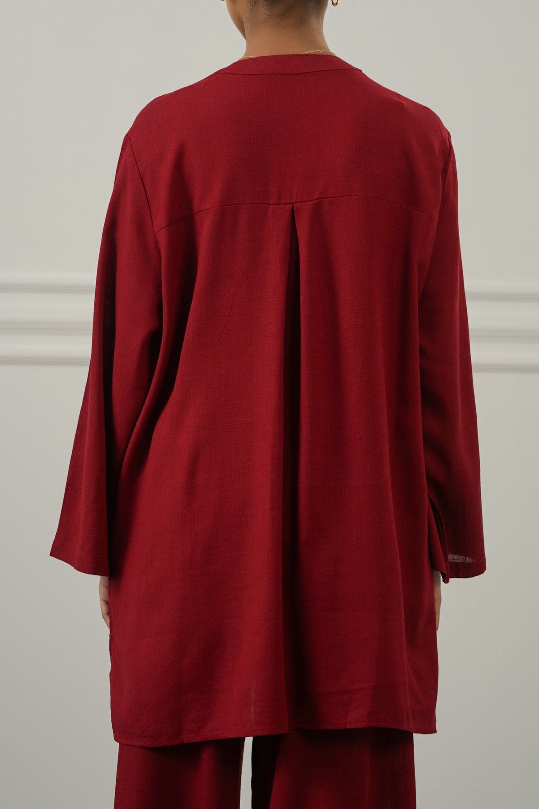RED LINEN BLEND EASE SHIRT
