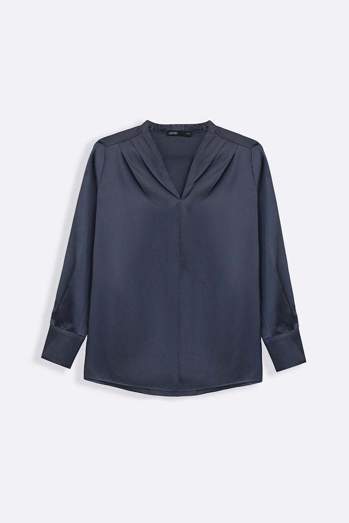 MIDNIGHT BLUE SATIN FORMAL BLOUSE