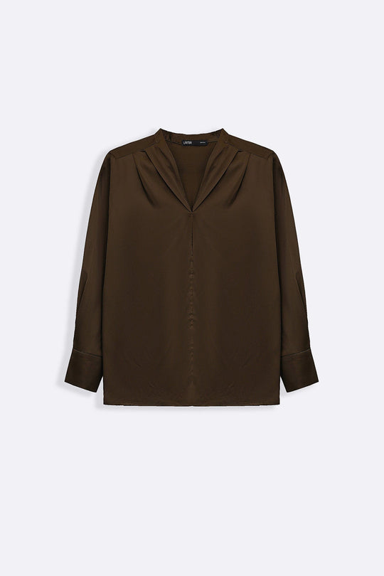 OLIVE SATIN FORMAL BLOUSE