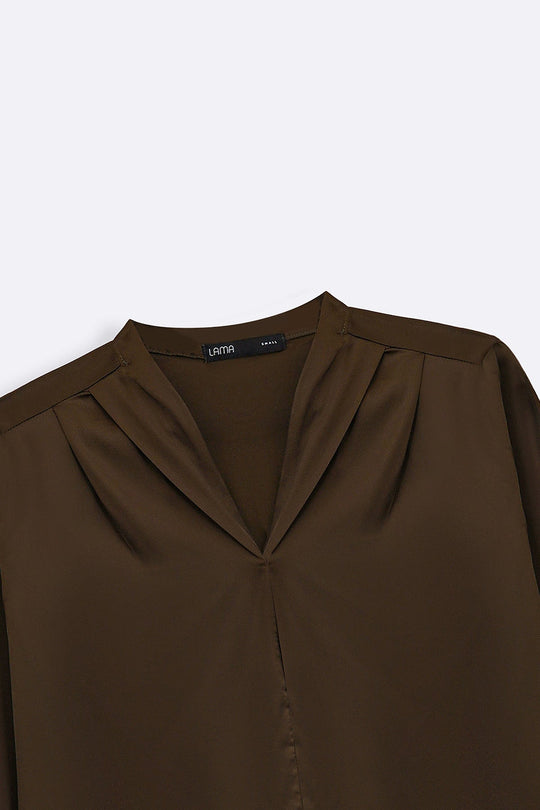OLIVE SATIN FORMAL BLOUSE