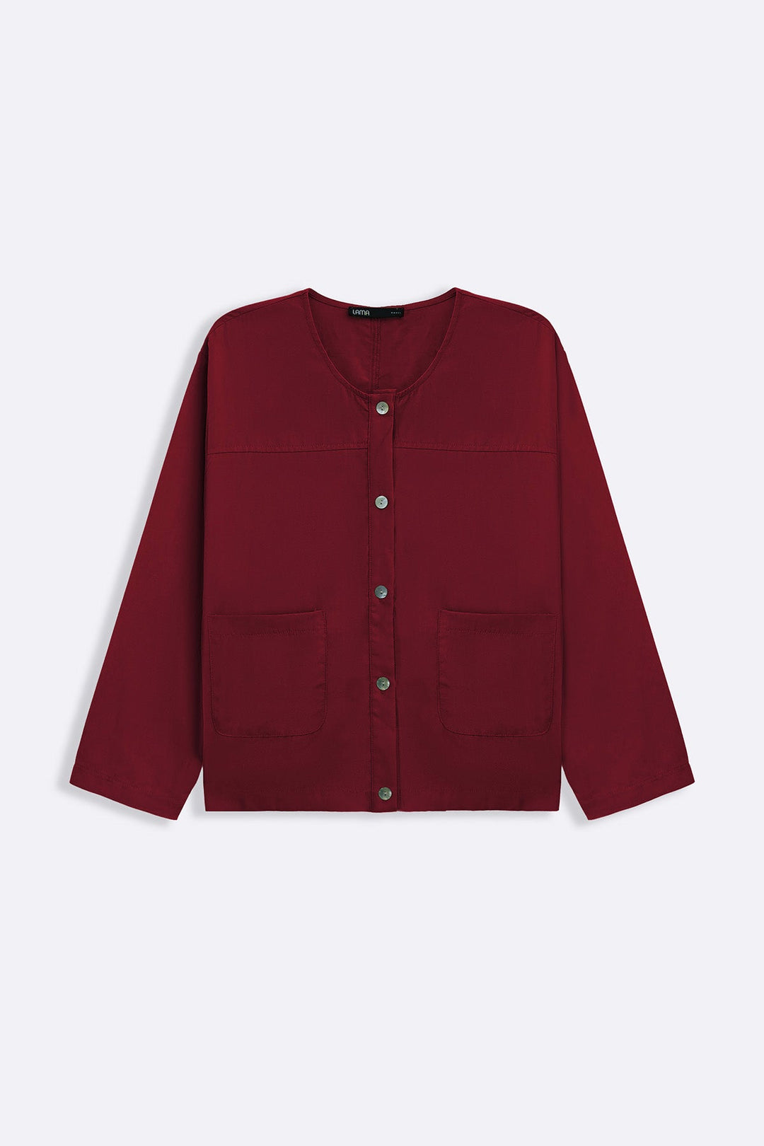 BURGUNDY TENCEL-LINEN POCKET BLOUSE
