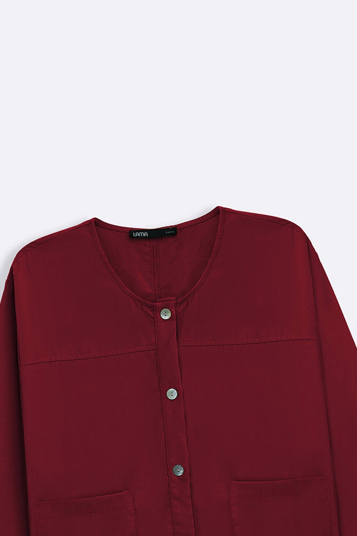 BURGUNDY TENCEL-LINEN POCKET BLOUSE