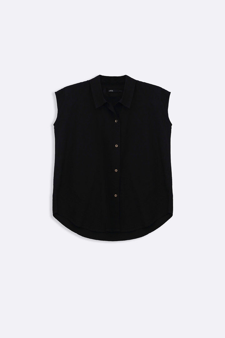 BLACK COTTON LINEN SHIRT