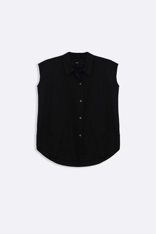 BLACK COTTON LINEN SHIRT