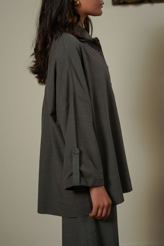 MOUSE GREY HALF-BUTTON SUMMER SHIRT