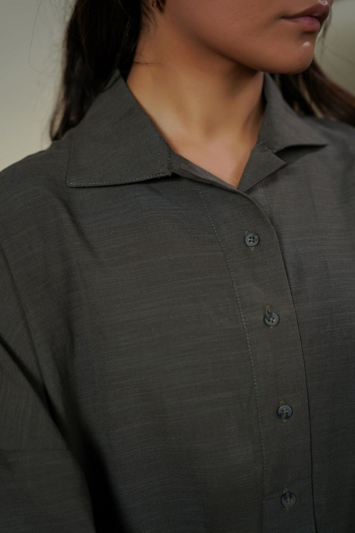 MOUSE GREY HALF-BUTTON SUMMER SHIRT