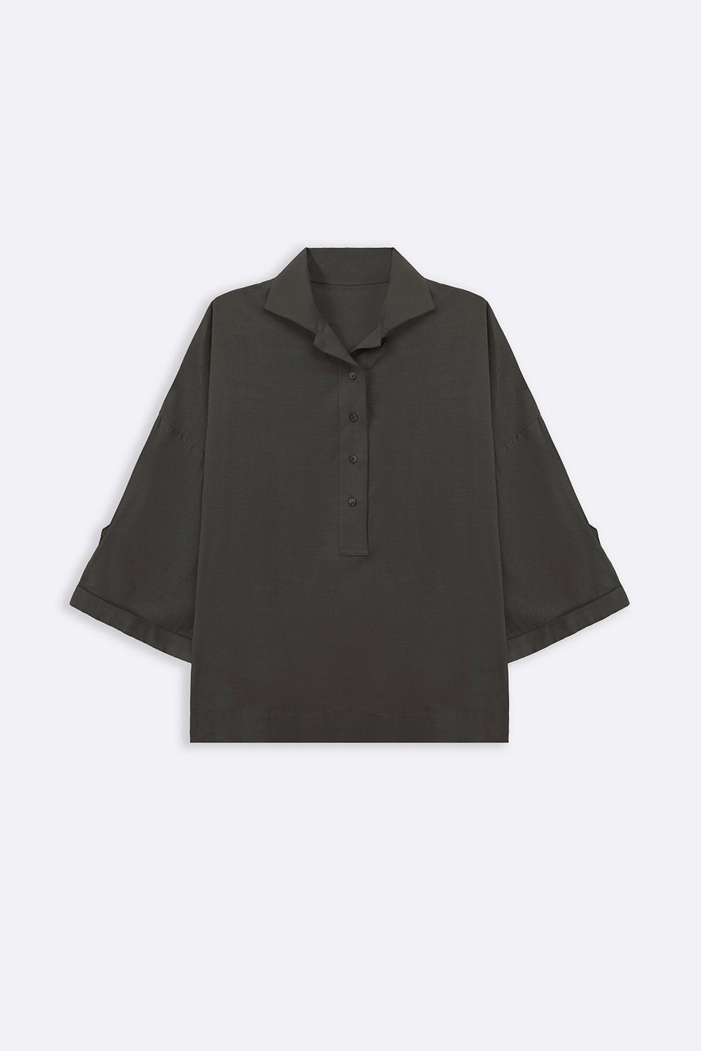 MOUSE GREY HALF-BUTTON SUMMER SHIRT