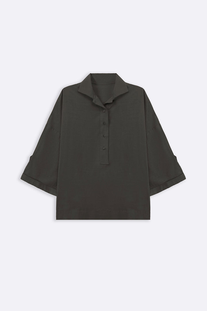 MOUSE GREY HALF-BUTTON SUMMER SHIRT