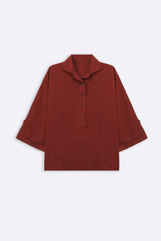 RUST HALF-BUTTON SUMMER SHIRT