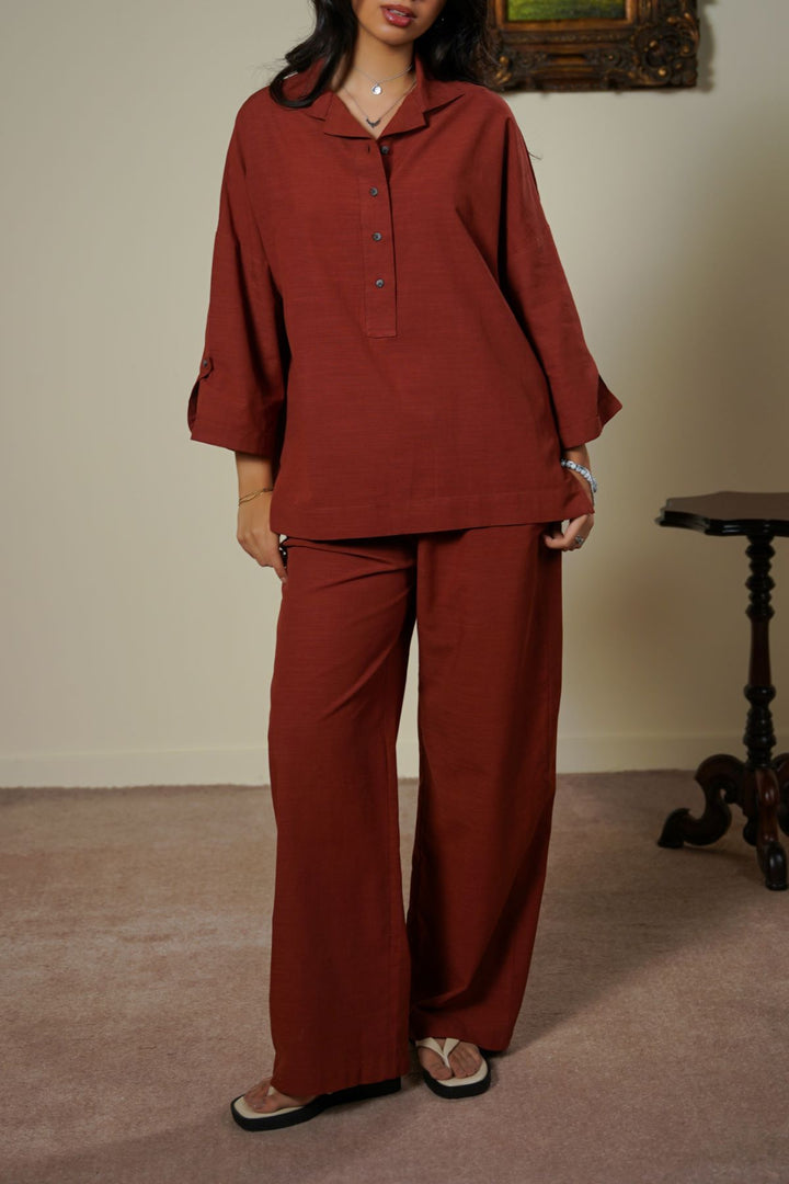 RUST HALF-BUTTON SUMMER SHIRT