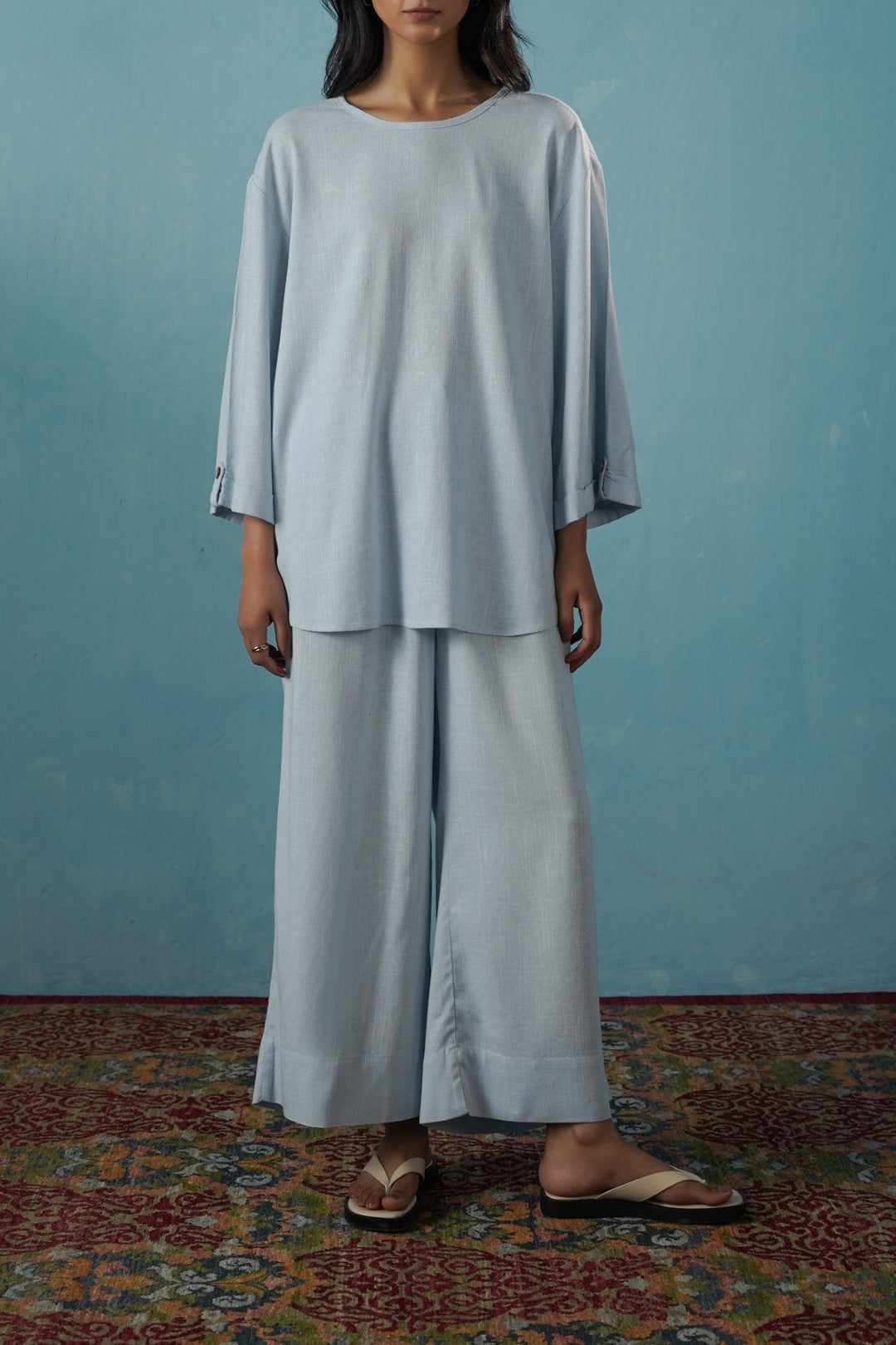 SKY BLUE EVERYDAY BACK BUTTON BLOUSE
