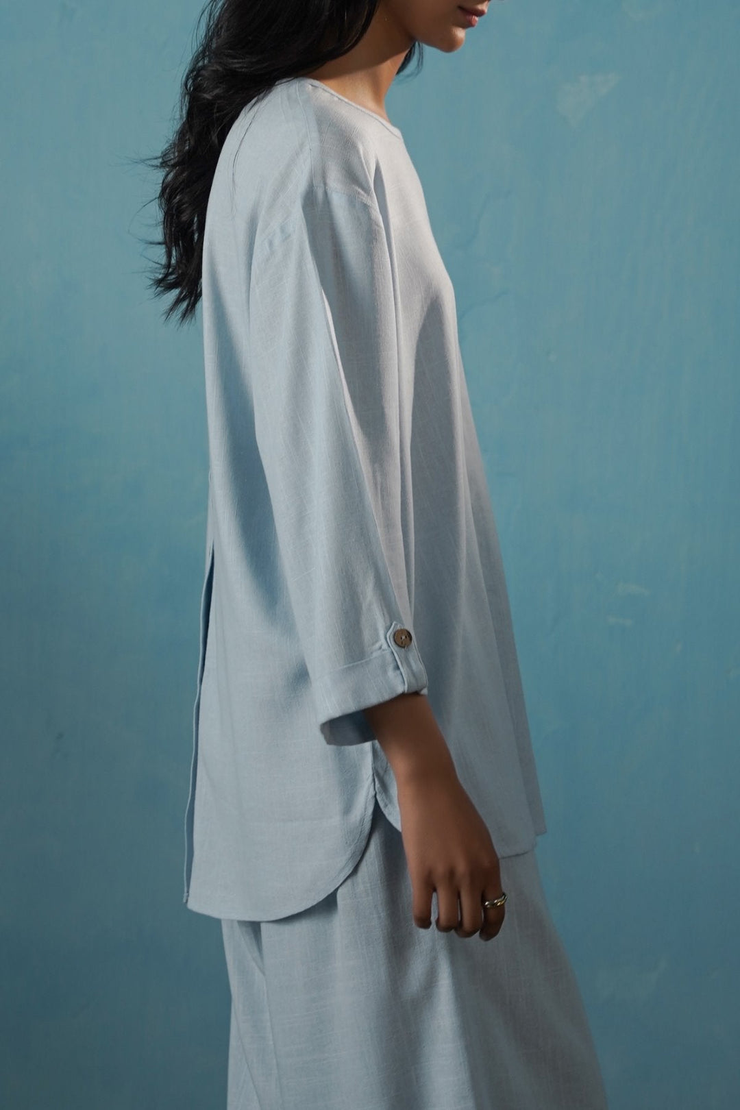 SKY BLUE EVERYDAY BACK BUTTON BLOUSE